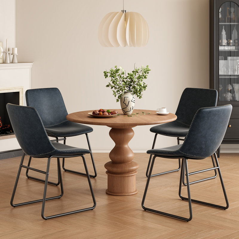 Chaise rembourrée en similicuir Ipke, Bleu très foncé