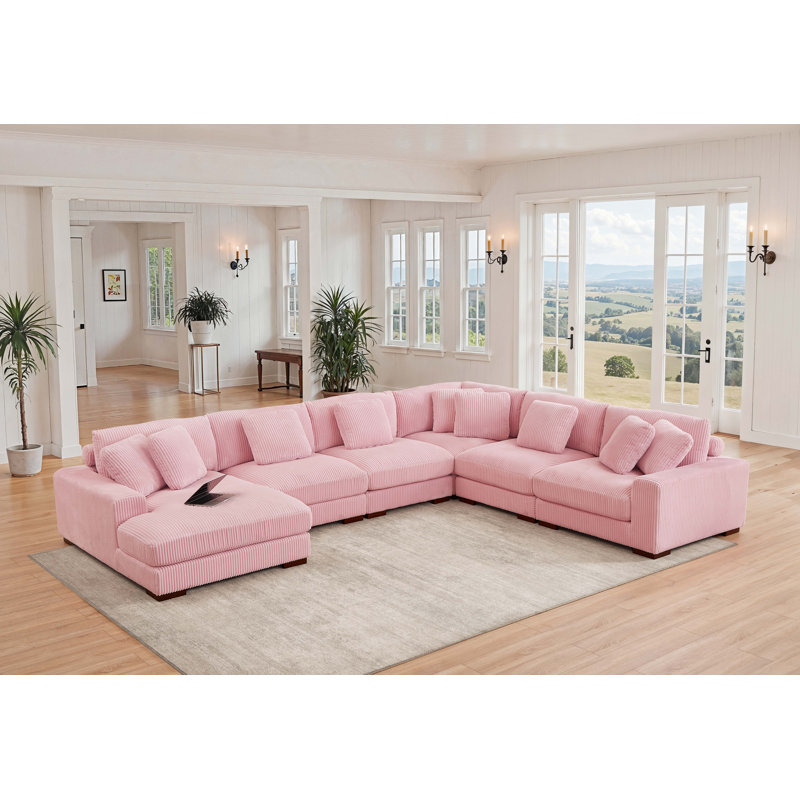 Canapé modulaire Amritbir de 157,5 po de largeur faisant face à la droite, Velours côtelé rose