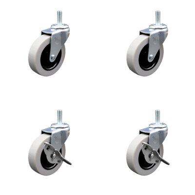 3 Inch Thermoplastic Wheel 8mm Threaded Stem Caster Set with 2 Brakes SCC
