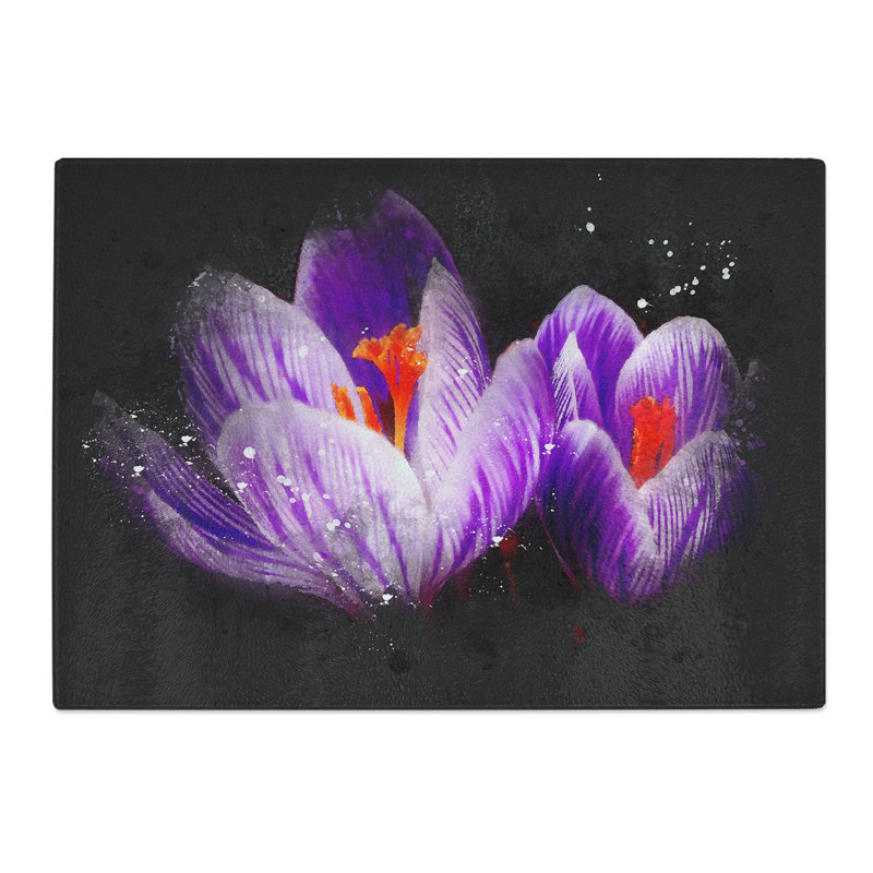 Tempered Glass Purple Crocus Flower Chopping Board, 20 cm x 28.5 cm
