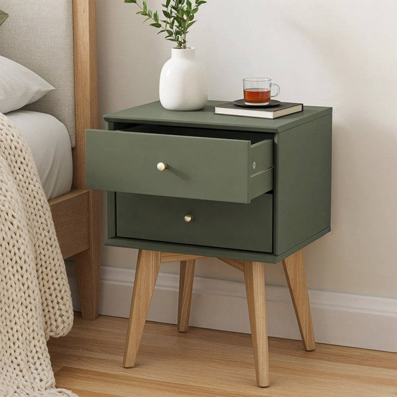ABBY Manufactured Wood Bedside Table Sets of 2, Kale Green