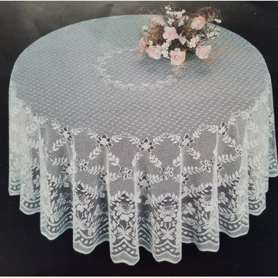 Haleah 90 inch Round White Lace tablecloth with floral design