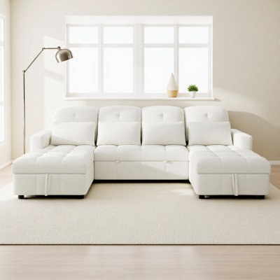 110.2" Oversized U-Shaped Sectional Sofa Bed with Double Storage Chaise Lounges & USB Ports – American Design Elegance