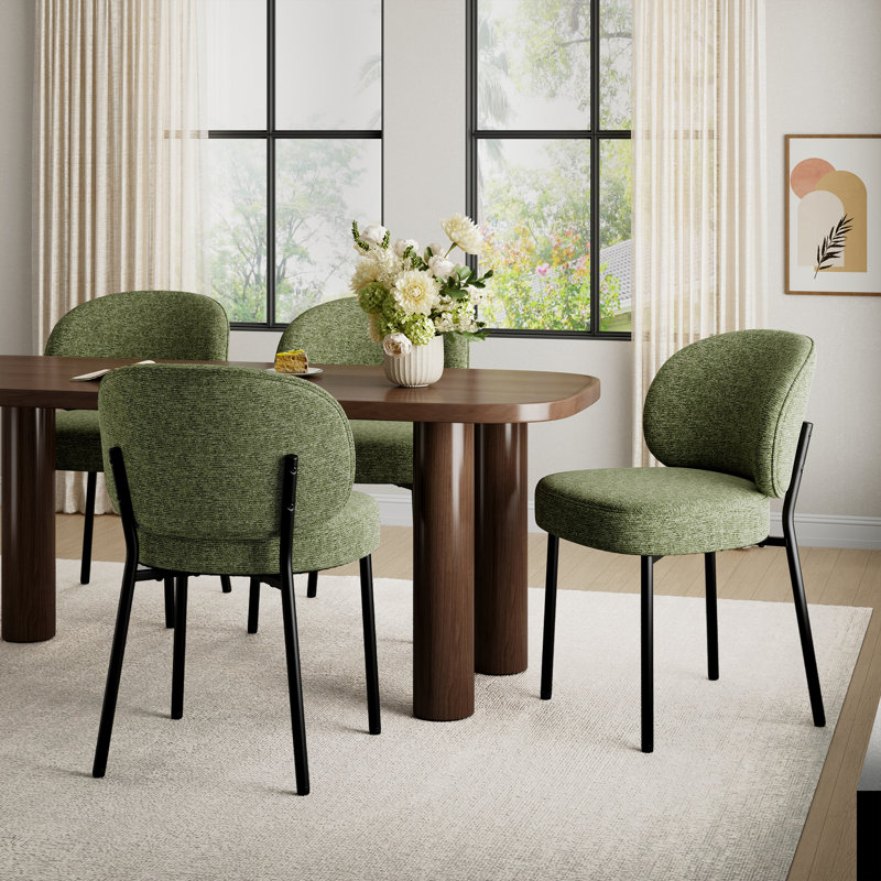 Upholstered Dining Chair with Thick Cushioned Seat, Green