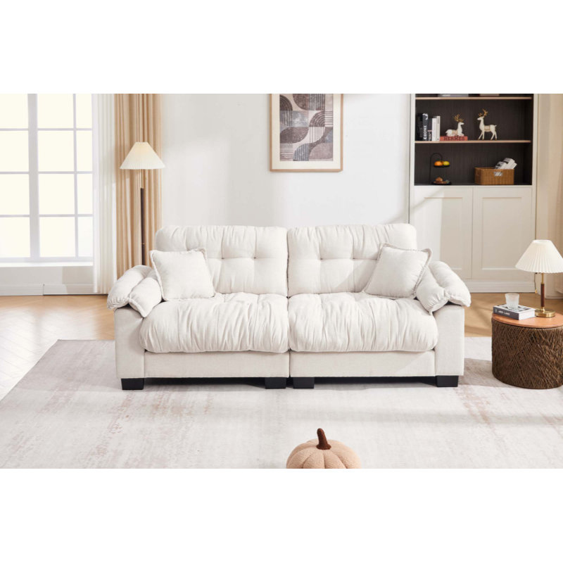 Canapé 3 places en chenille plissée, alliant design moderne et confort pour des espaces de vie élégants., Beige