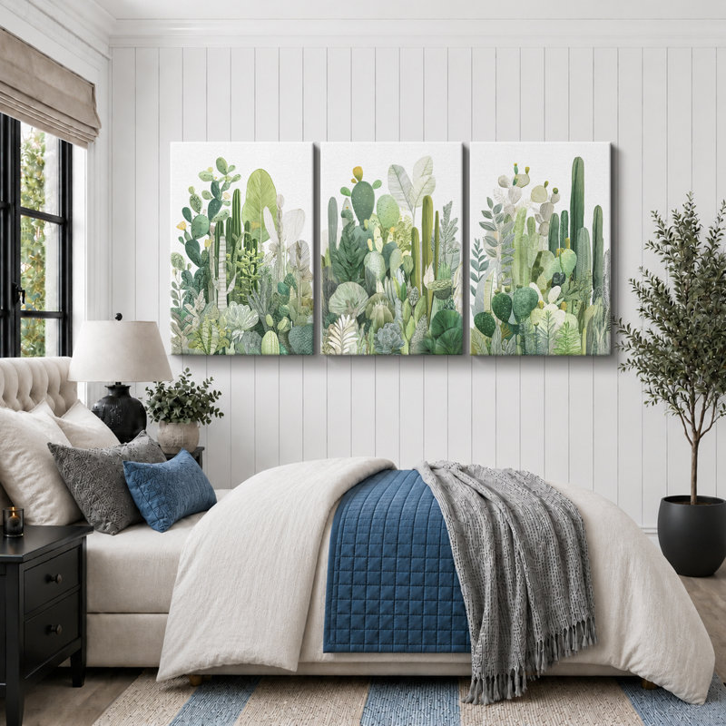 Cactus, plante botanique succulente, photos de salon, reproduction d'art sur toile encadrée, 36" H x 72" W x 1.5" D