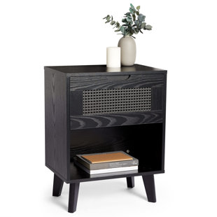 Black Rattan Black Rattan Bedside Table