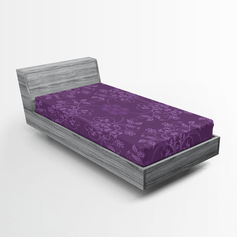 Drap-housse orange Ambesonne, Drap-housse de taille simple, Floral violet
