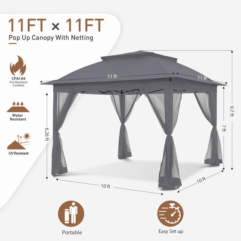 Patte escamotable pour patio 11 pi L 11 pi. X P 11 pi. D Acier, Gris foncé