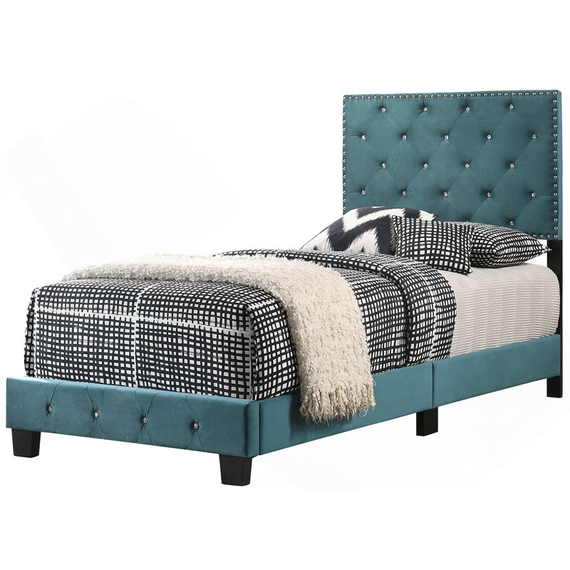 Upholstered Bed Frame With Button Tufted, Twin, Green