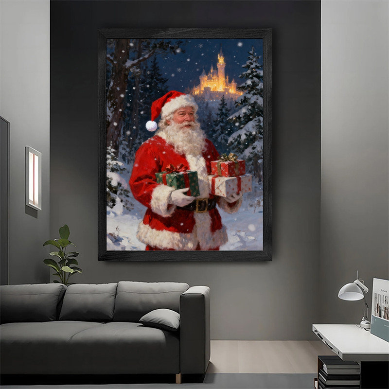 Cadre noir encadré noir, cadeau de père Noël, art mural classique, peinture à l'huile, H 17 po x l 13 po