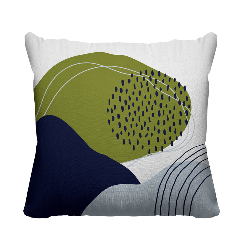Coussin décoratif intérieur / extérieur Mid-Century Cyn, L 17 po x H 17 po, Chartreuse / bleu marine