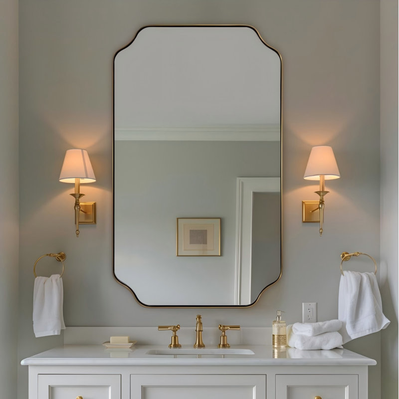 Miroir de salle de bain Modern Cadre en acier inoxydable, Or brossé, 40 po x 24 po