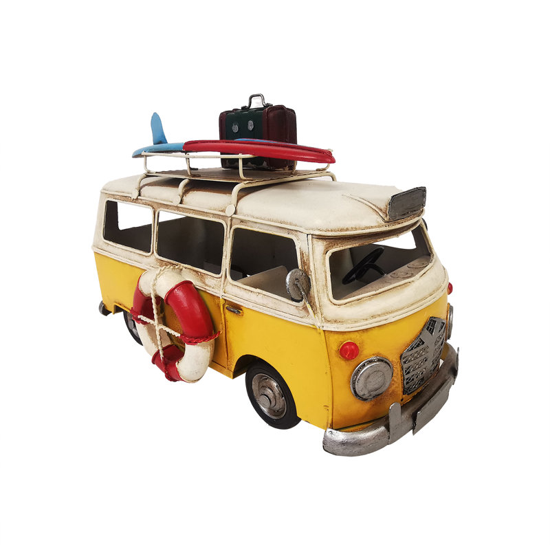 Autobus en métal Kasten avec planche et bagages, Jaune