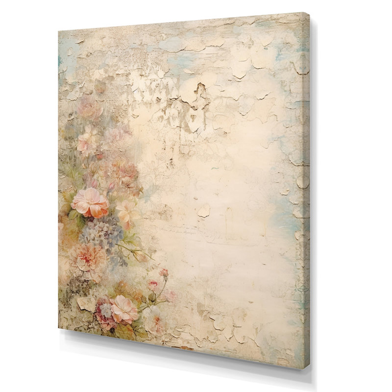 Bouquet rustique de roses roses, art mural - rose, H 44 po x l 34 po, Toile tendue, Sans cadre