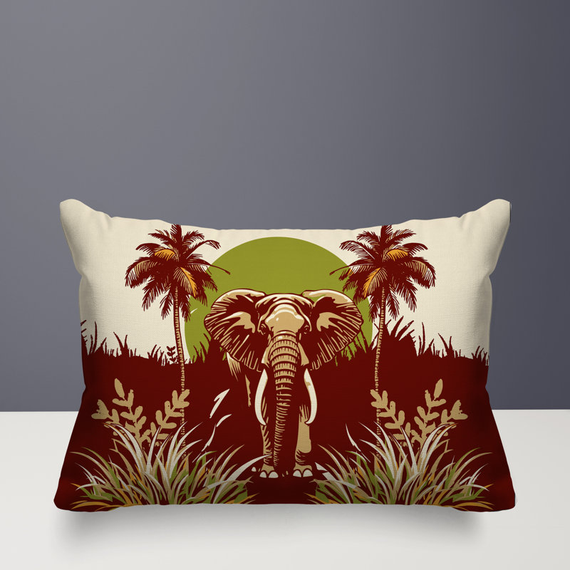 Coussin rectangulaire intérieur / extérieur Sima Elephant, Rouge, Rectangle H 18 po x l 25 po