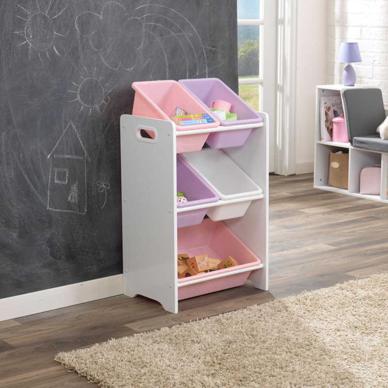 Toy Organiser with Bins, Pastel/White