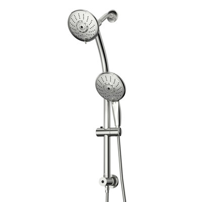 5-inch Dual Shower Head With 5 Settings, Adjustable Water Flow, Wall Mounted, Easy To Clean And , Slide Bar Hose Included Modes, Arm