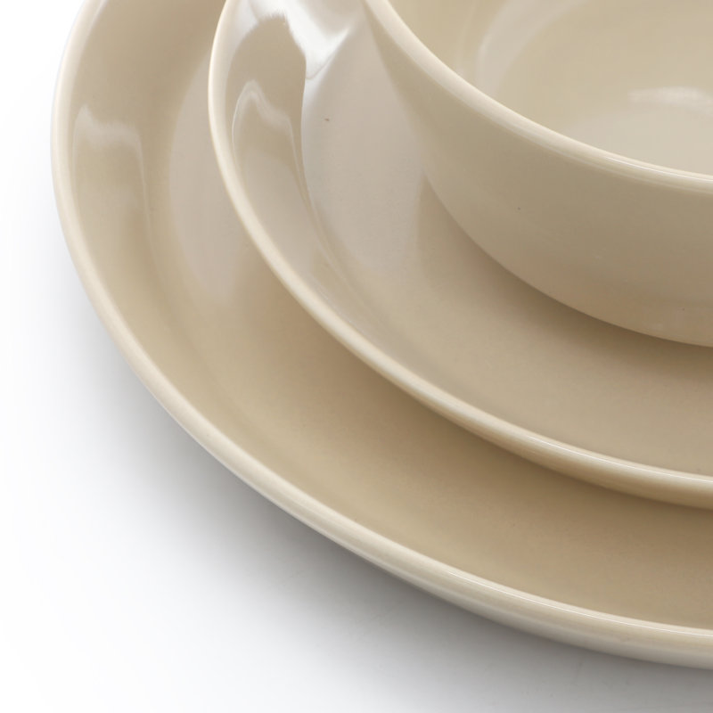  Sunlit Mist 12 Piece Round Stoneware Dinnerware Set in Cream, Ivory