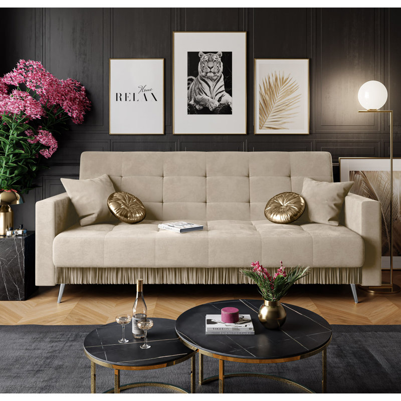 Sellman 3 Seater Velvet Sofa, Cream