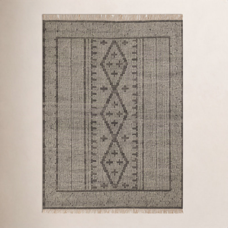 Tapis gris / brun en laine / coton tissé à la main Messina, Rectangle 3 pi 6 po x 5 pi 6 po