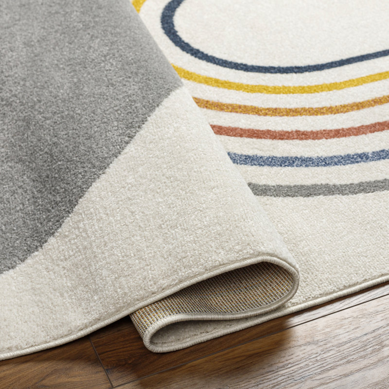 Andressa Rectangle Machine Woven Polypropylene Area Rug in Grey, Rectangle 5'3" x 7'