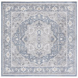 Clover Oriental Area Rug in Blue / Light Grey