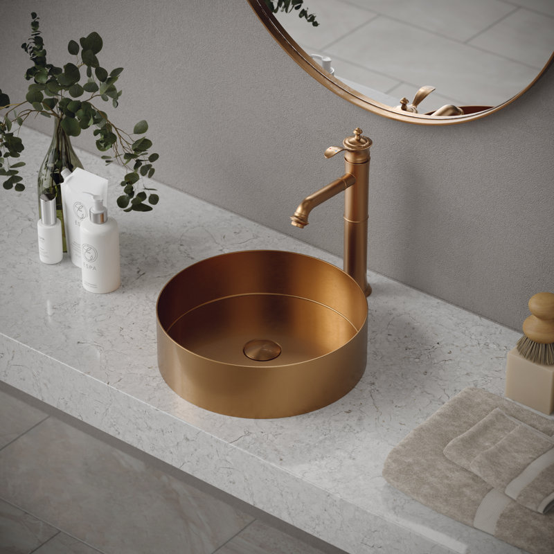 Lavabo de salle de bain vasque circulaire en acier inoxydable 14,25 po Karran Cinox, Cuivre