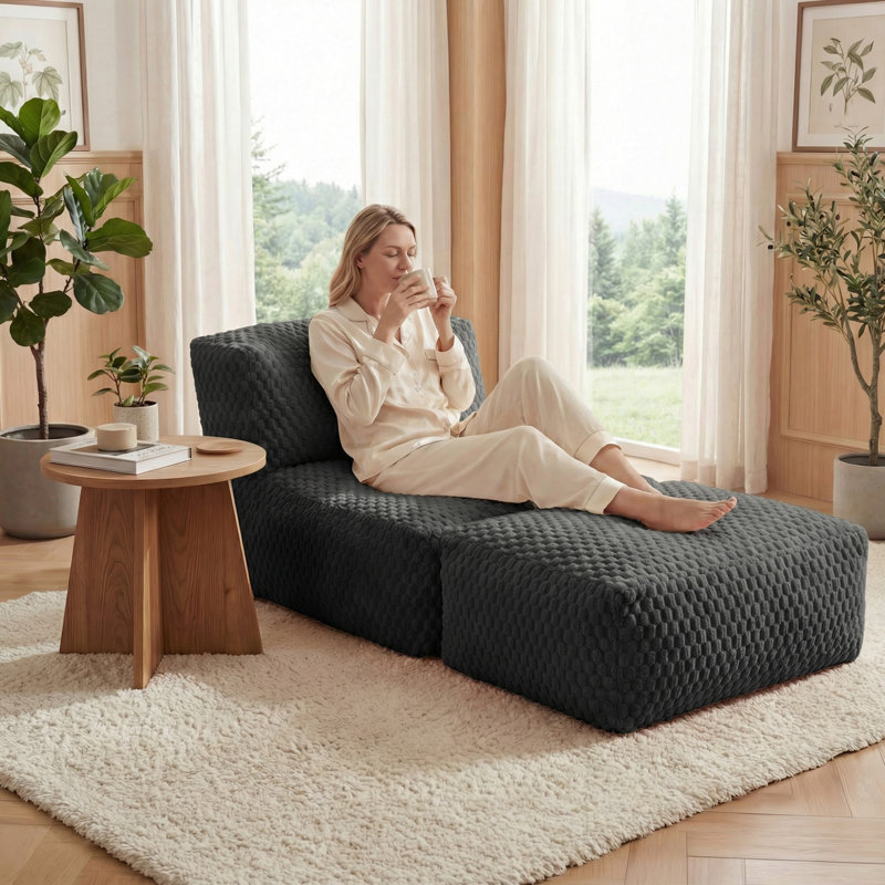 No Assembly Required Big Bean Bag Lounger Chair, Large Foldable Floor Sofa Bed with Memory Foam, Machine Washable Cover, for Living Room & Bedroom