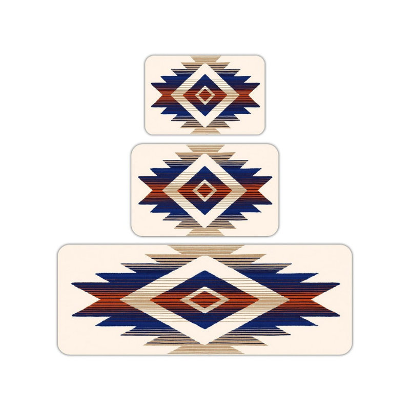 Southwestern Geometric Kitchen Floor Mat Set of 3 for Kitchen & Living Room