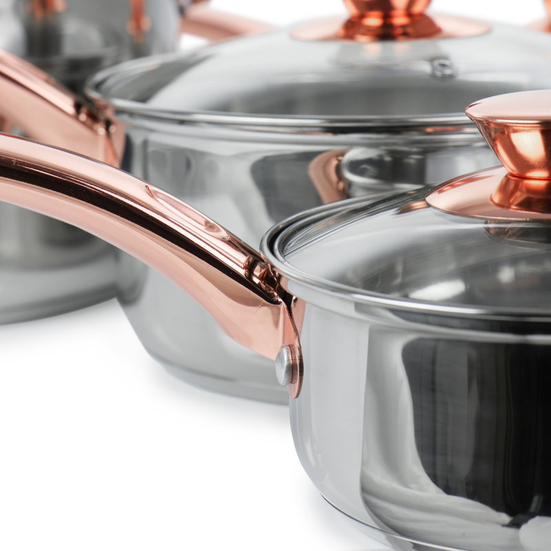Gibson Home Ansonville 8 Piece Stainless Steel Cookware Set With Rose Gold Handles