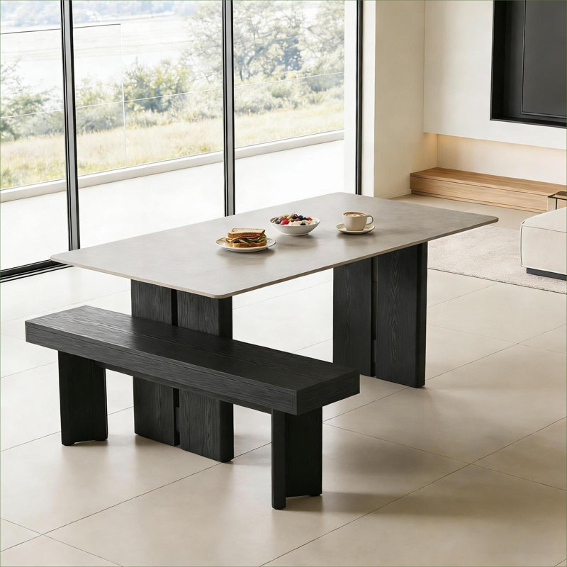 Black-toned storage bench, entryway shoe storage and kitchen dining seating, MDF construction with triangular foot design, 47.28 inch assembled size