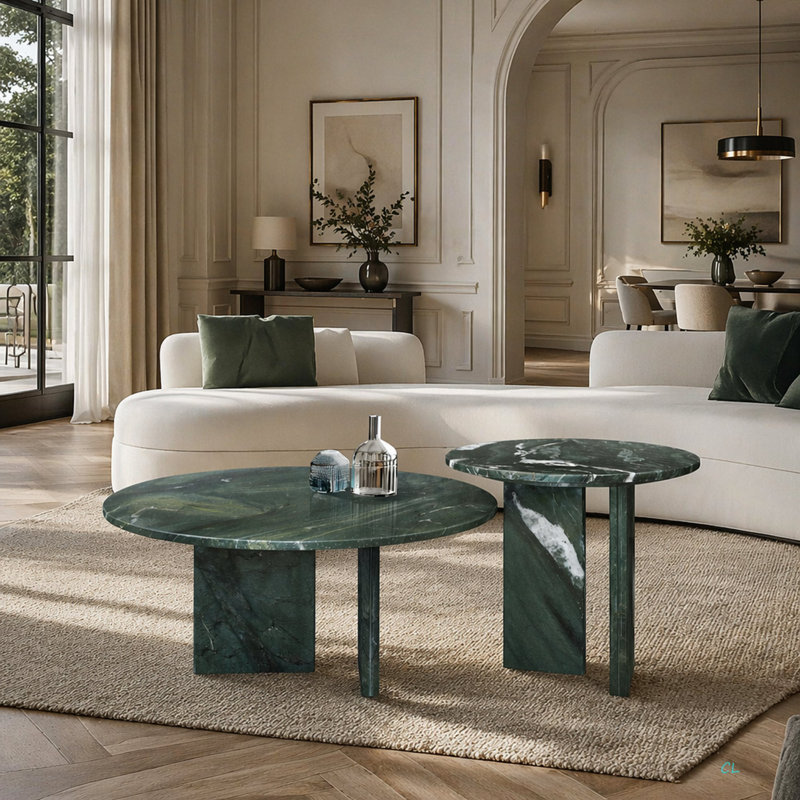 ensemble de tables basses en marbre naturel, petite table, pierre de salon, marbre véritable, marbre véritable, Green