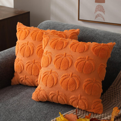 Fall Pillow Covers 20x20 2Pcs Orange Pumpkin Fall Decoration for Home Fall decor Set of 2 Throw Pillow Cases Soft Plush Faux Fur Wool Couch Cushion for Chair Sofa Bedroom Living Room Home Decor
