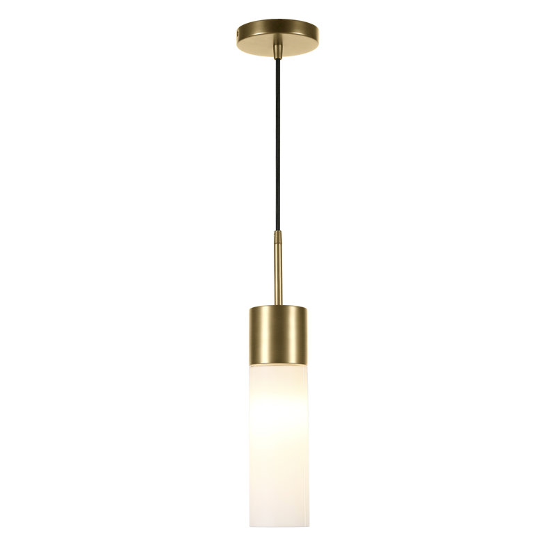 Luminaire suspendu cylindrique à 1 lumière Hubbard, Blanc, Laiton