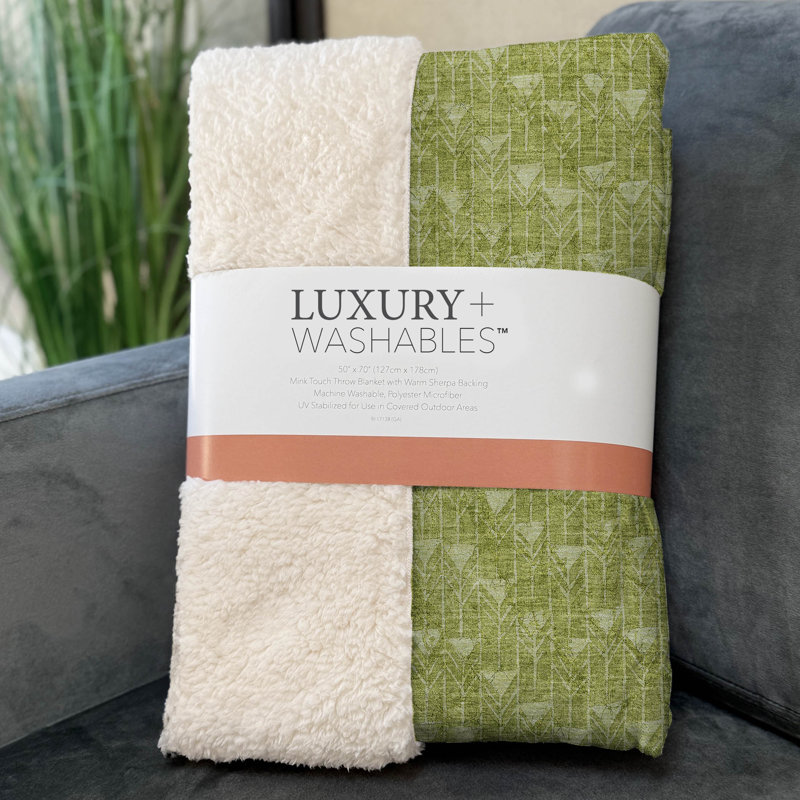 Addison Machine Washable Sherpa Throw Blanket, Aloe Geometric