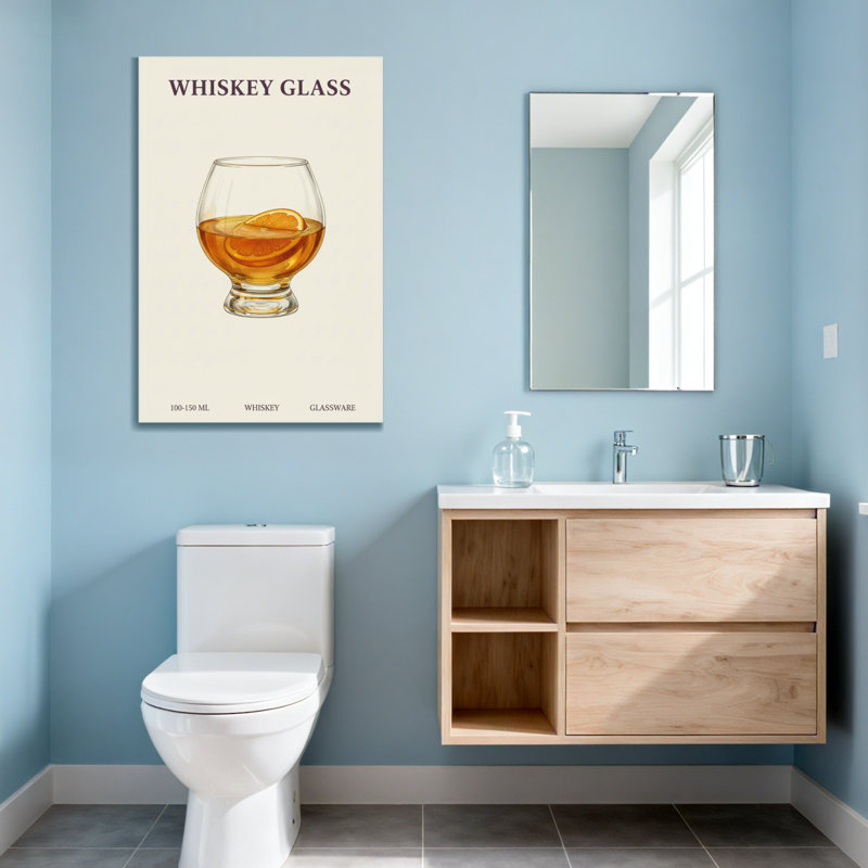 Verre à whisky tendance avec tranche d'orange et liquide ambré, H 24 po x l 36 po
