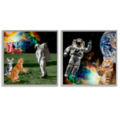  Chats et astronautes dans l'espace, ensemble de 2 giclées par June Erica Vess