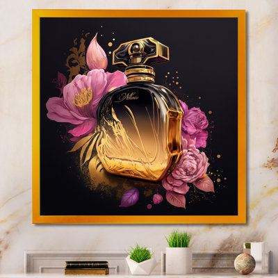 «Chic Black and Gold Perfume Bottle V», impression sur toile