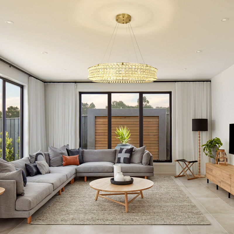 Lustre tambour Horst, Doré, H 7,09 po x l 31,47 po x P 31,47 po
