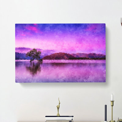 Lone Tree Under A Purple Sunrise - Wrapped Canvas