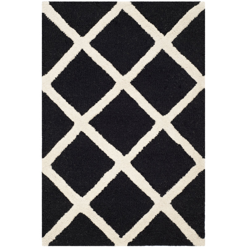 Tapis noir / blanc en laine touffeté à la main Sanyla, Rectangle 2 pi x 3 pi