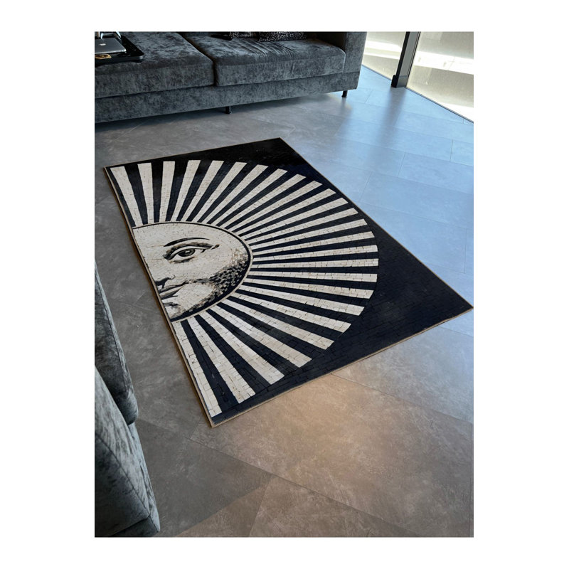 Tapis décoratif noir à motif de lignes noires, Sous-tapis rectangulaire de 3 pi 3 po x 4 pi 11 po