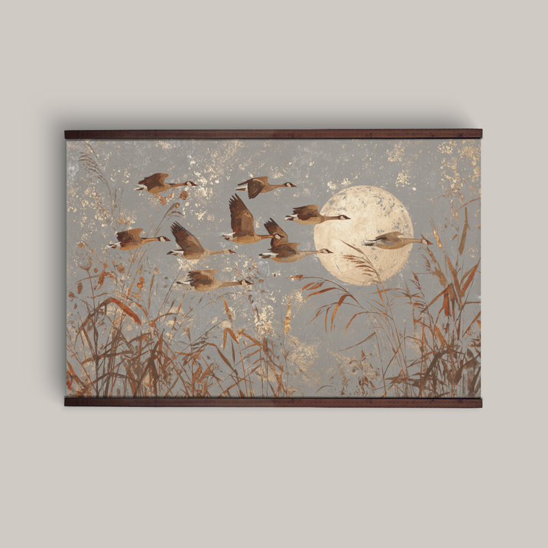 Tapisserie sur toile, oies volantes, paysage lunaire, décoration murale rustique, H 40 po x l 60 po