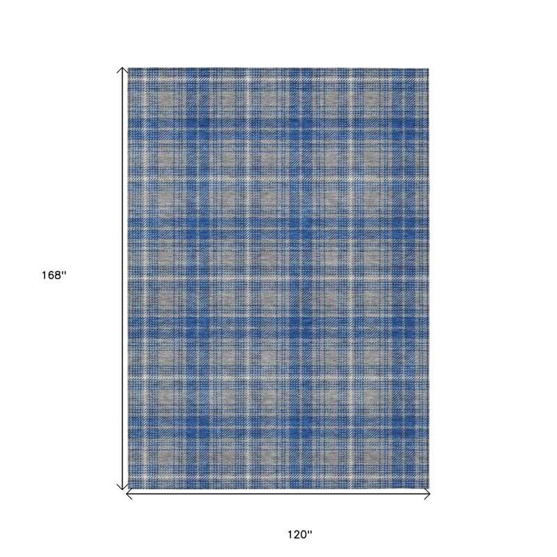 Tapis d'extérieur lavable écossais gris et ivoire 10 pi x 14 pi