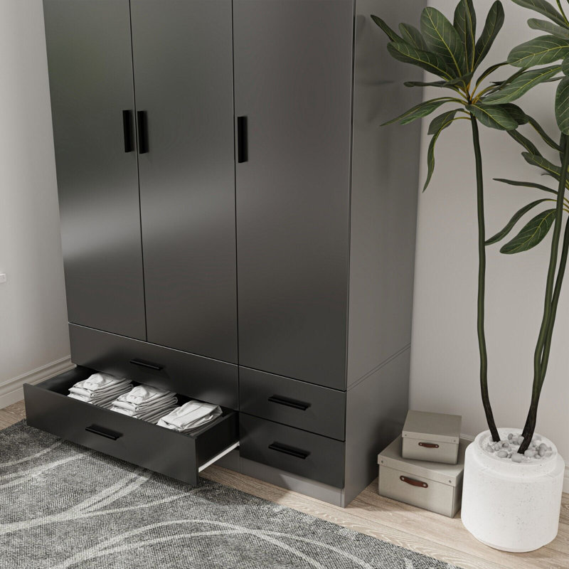Retonia Manufactured Wood Wardrobe, Grey/Black