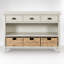 Console rétro avec 3 tiroirs et paniers tissés, table d'entrée en bois blanc antique pour le couloir et le salon