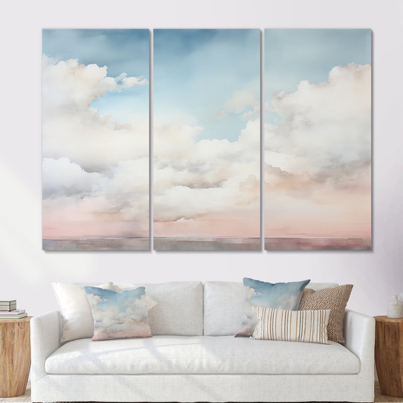 Minimalisme, ciel nuageux, ensemble de reproduction d'art mural ciel, Toile tendue, H 32 po x l 48 po x P 1 po