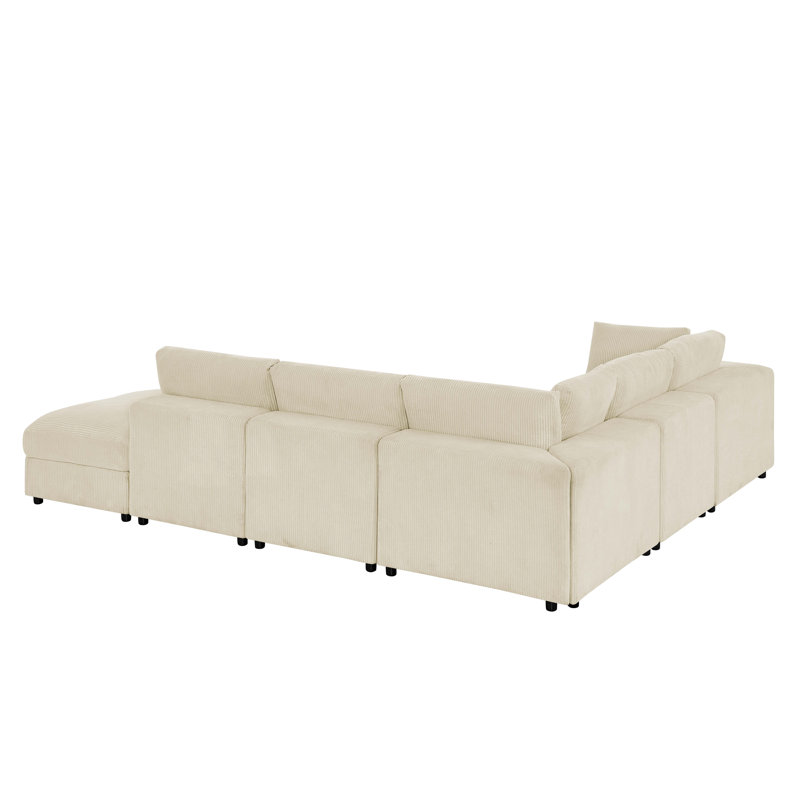 Canapé modulaire de coin avec repose-pieds 108,5 po Arregui, Velours côtelé crème