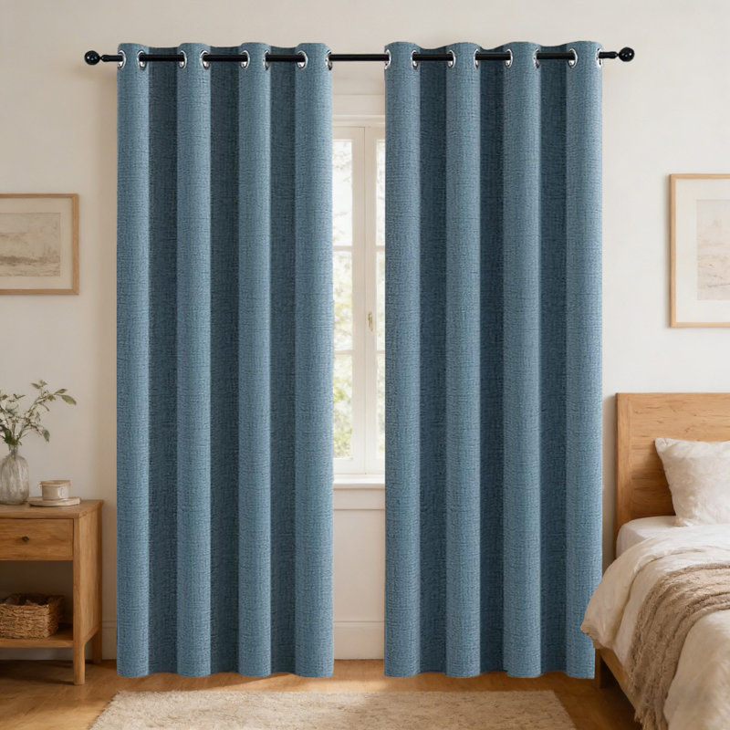 100% Blackout Curtains, Linen Textured, Grommet Top, Room Darkening Curtains & Drapes, 52" W x 90" L